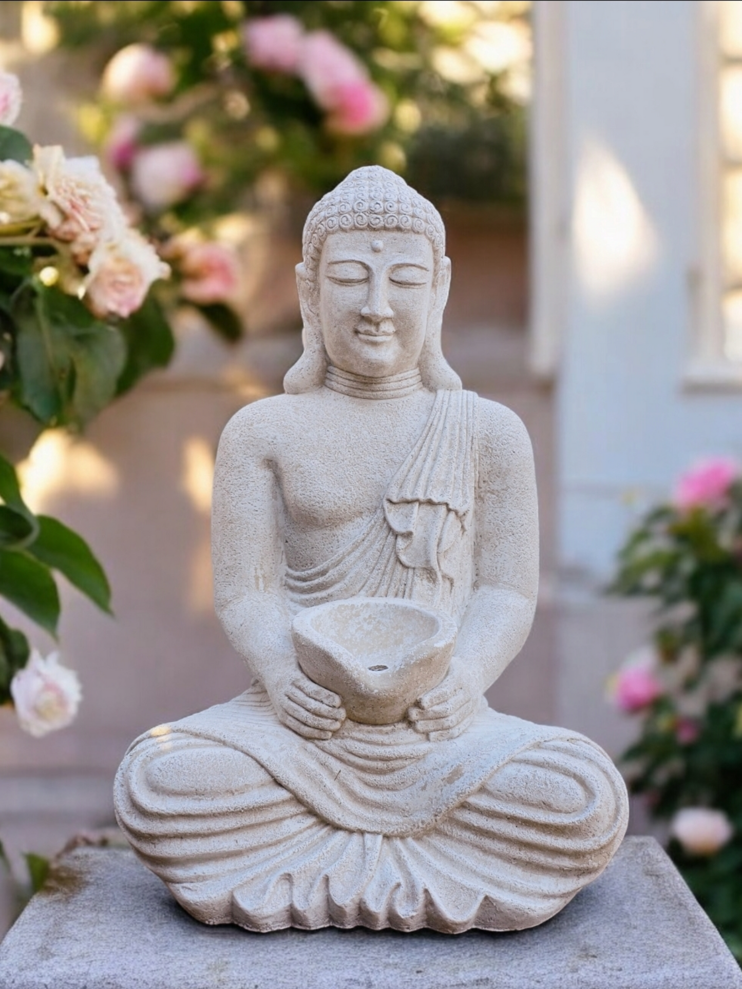 Concrete 60cm Bowl Buddha - Whitewash Only