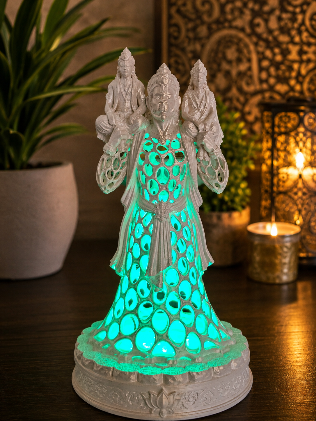 25cm Hanuman Carrying Ram & Sita Voronoi Style With Led Light