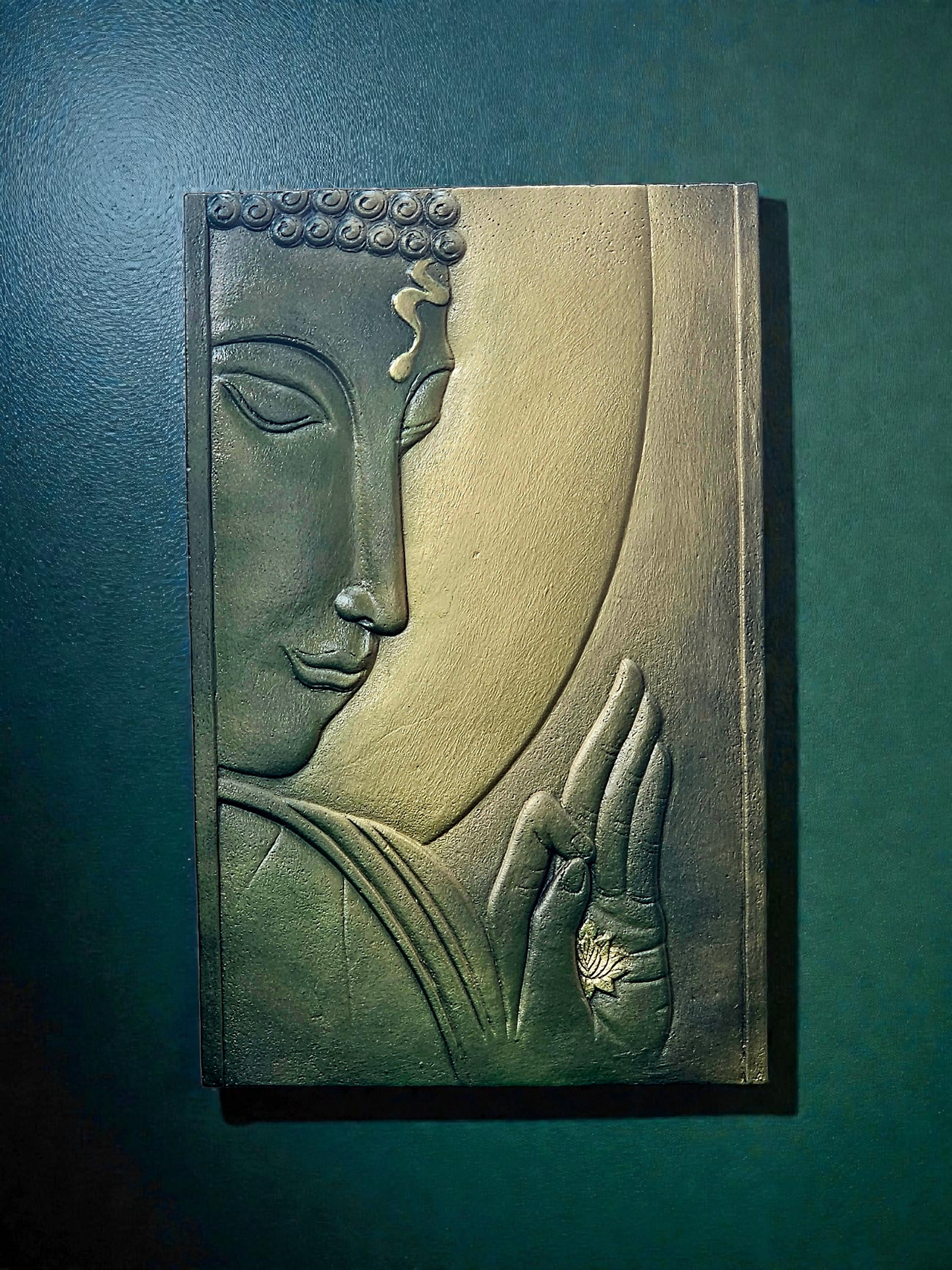 Buddha Wall Plaque 55cm - Green/Gold
