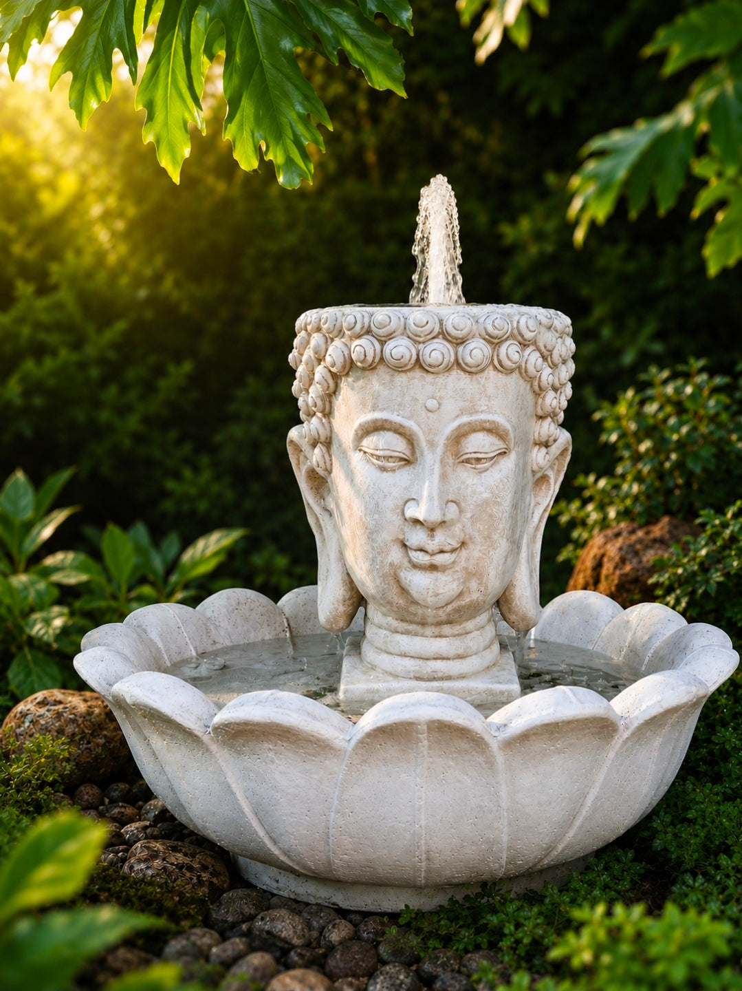 Concrete Buddha Head Water Feature
