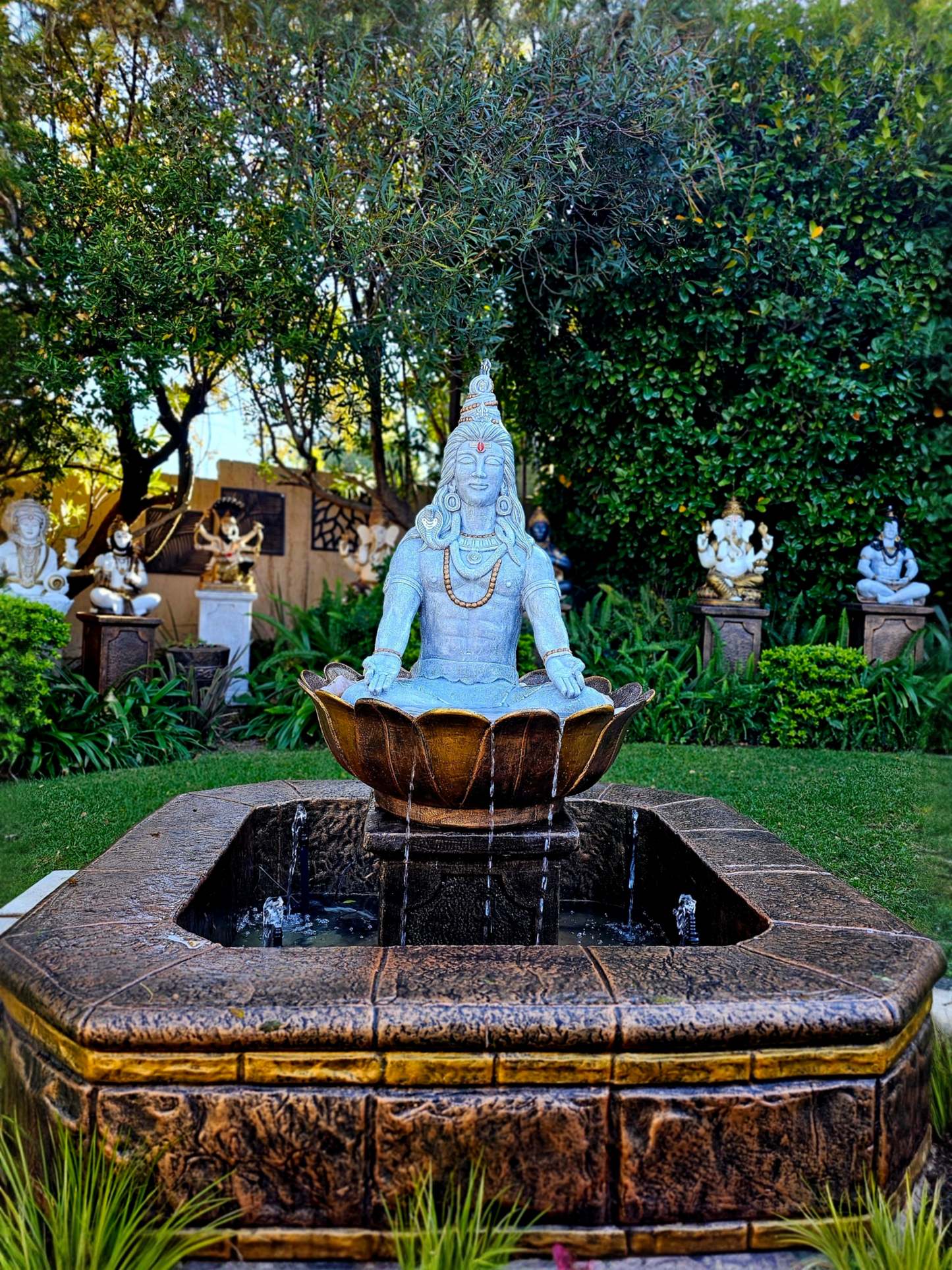 Large Shiva Water Feature in Lotus with Pond