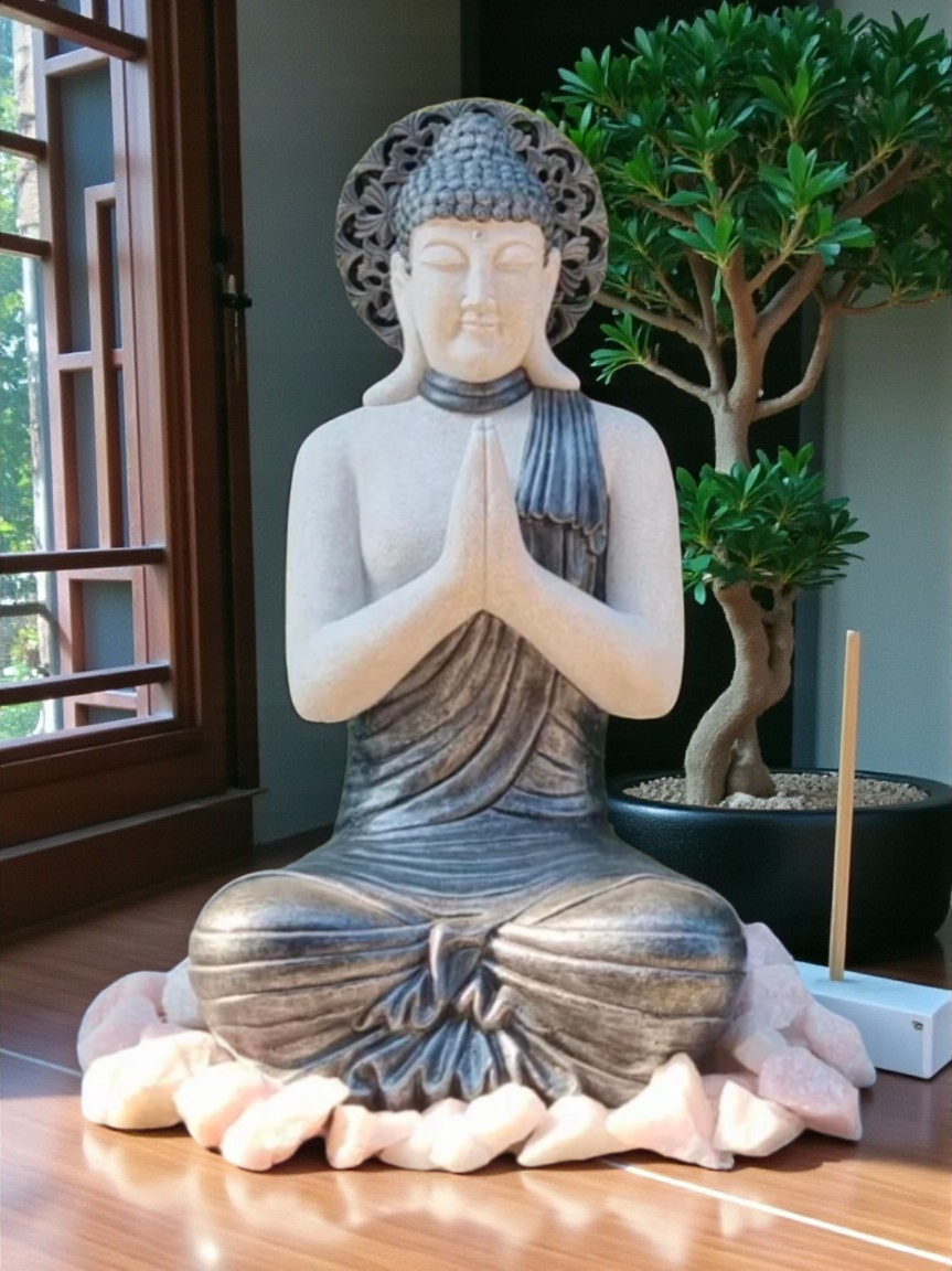 Resin 90cm Praying Buddha with Aura