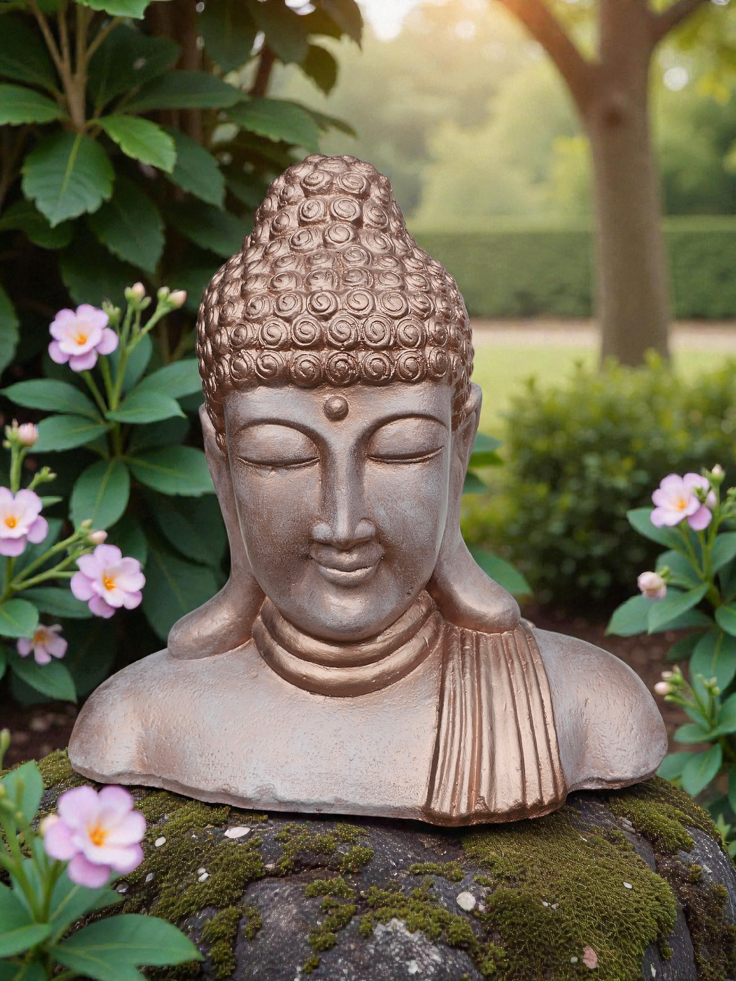 Concrete Buddha Head Shoulders 35cm - Rose Gold