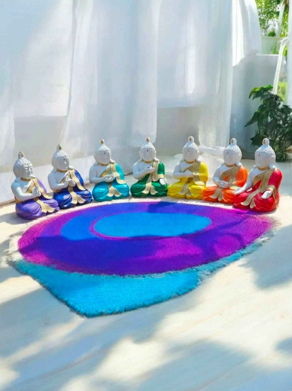 Concrete 26cm 7 Chakra Mudra Buddha's (Set Of 7 Buddha's)