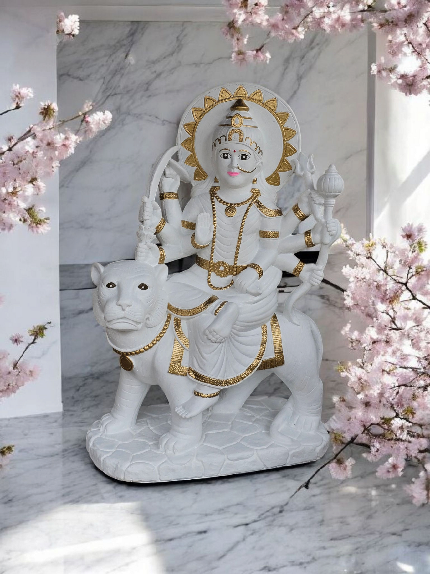 Resin Durga 62cm - White and Gold