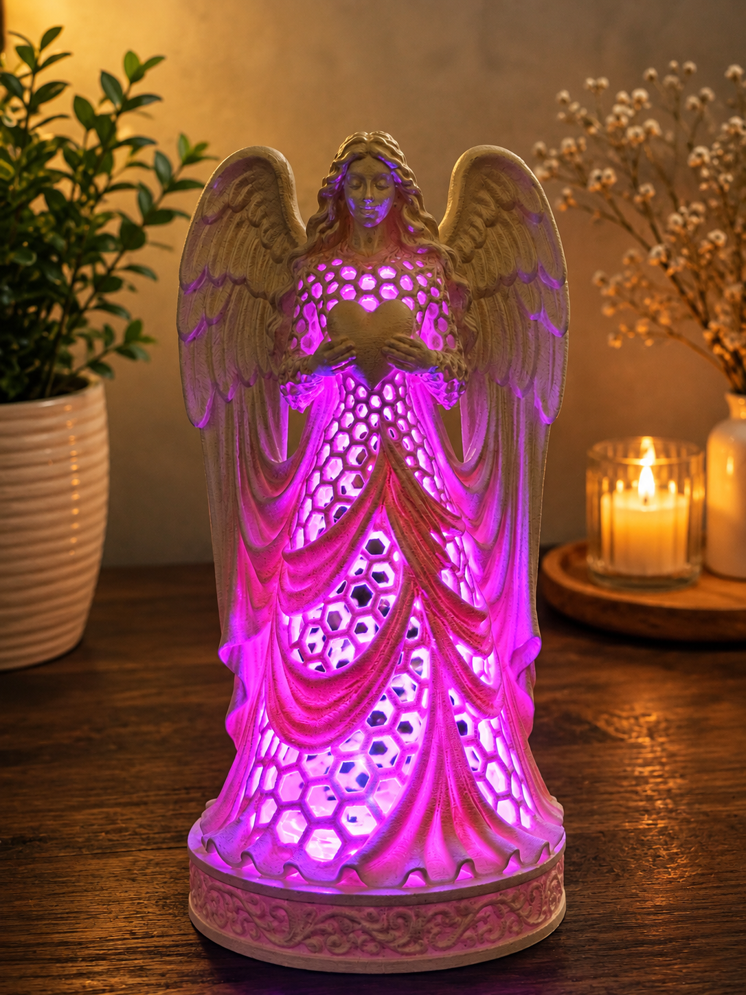 25cm Angel Holding a Heart Voronoi Style With LED Light