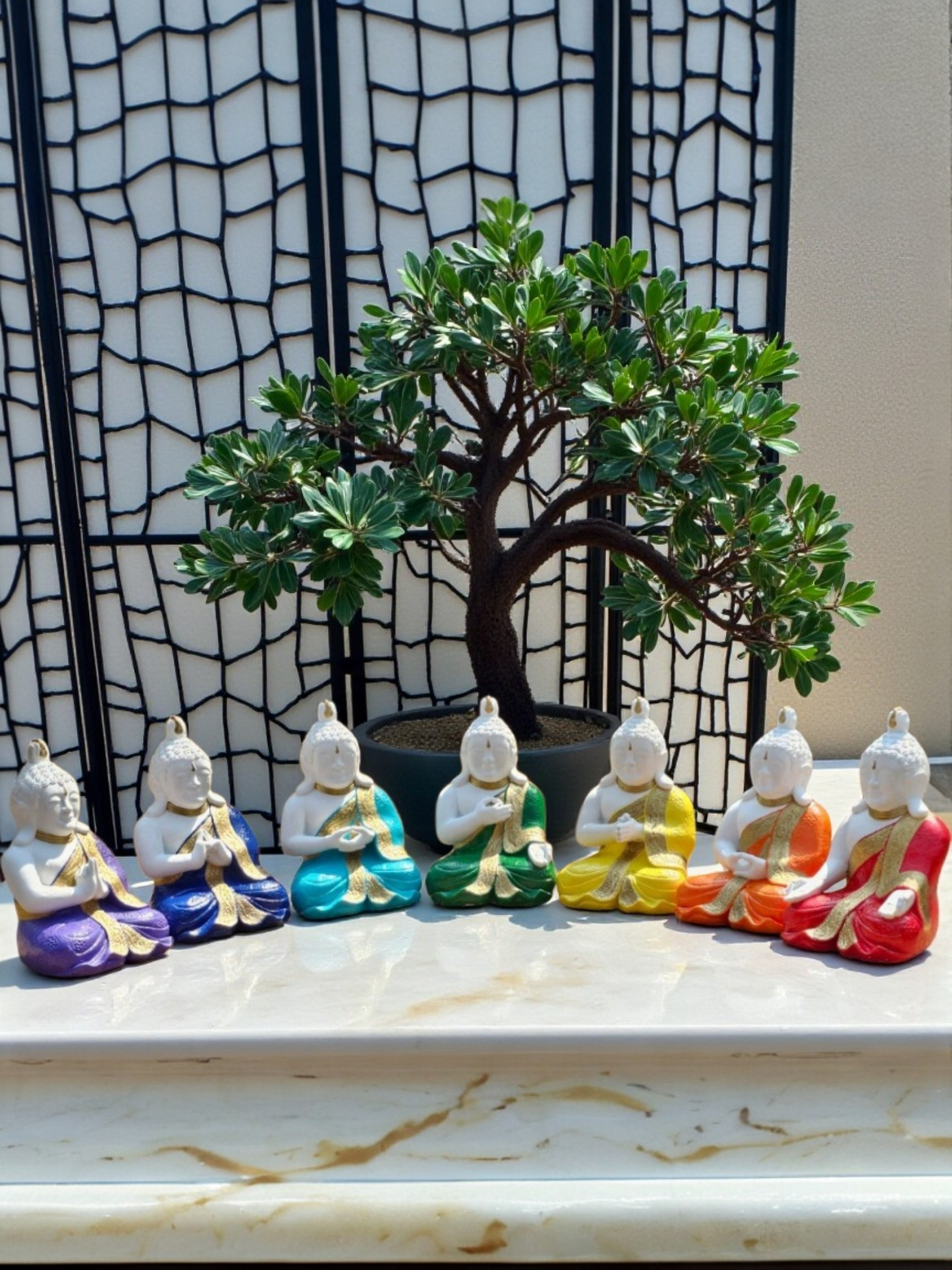 Resin 26cm 7 Chakra Mudra Buddha's (Set Of 7 Buddha's)