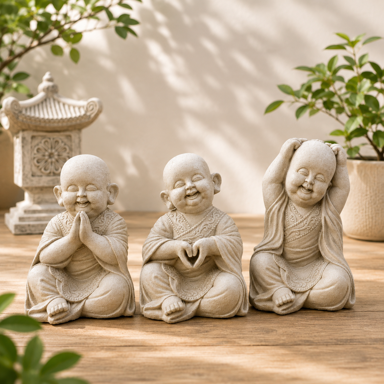 Concrete Baby Buddha Set - Joy, Peace & Love (Set is for all 3 babies)