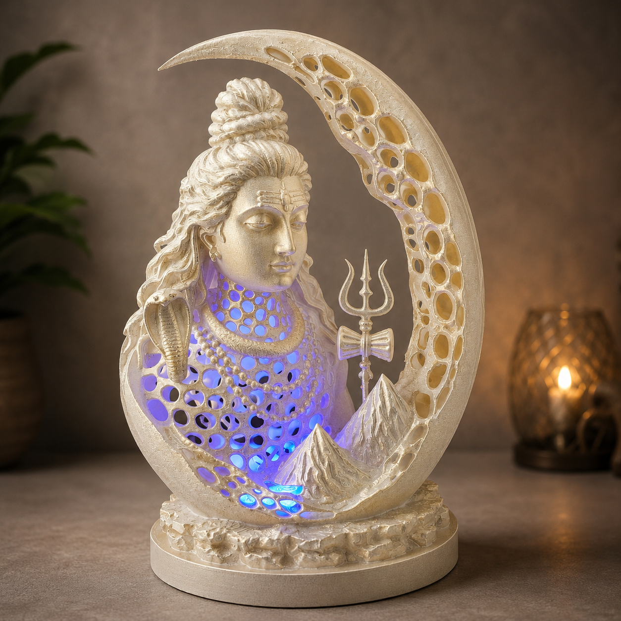 25cm Shiva Crescent Voronoi Style With Led Light