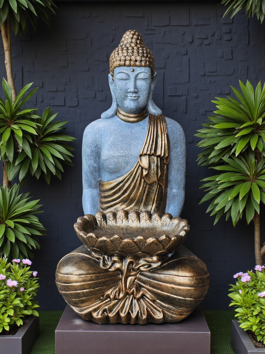 Concrete 90cm Buddha Holding Lotus Bowl