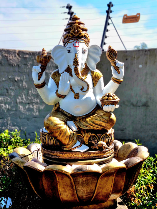 Concrete 80cm Ganesha in Large Lotus Bowl Water Feature