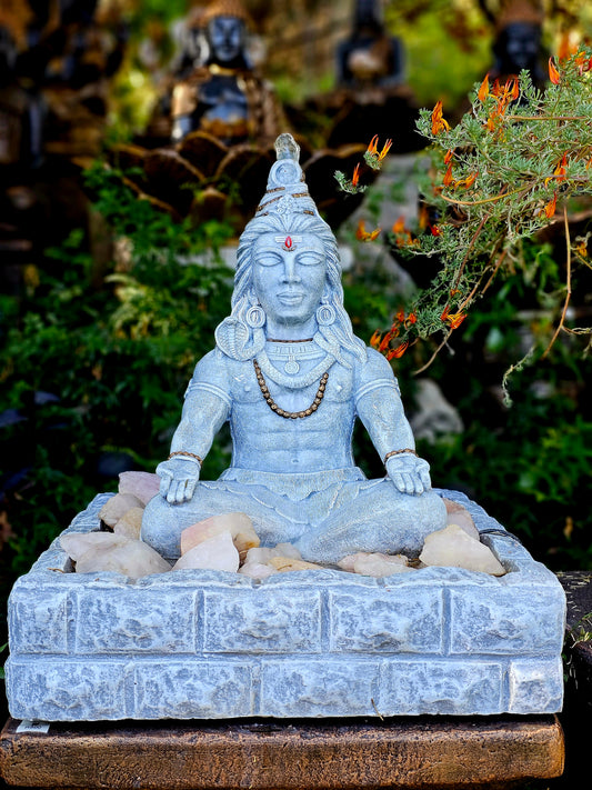 Concrete 42cm Meditating Shiva Water Feature