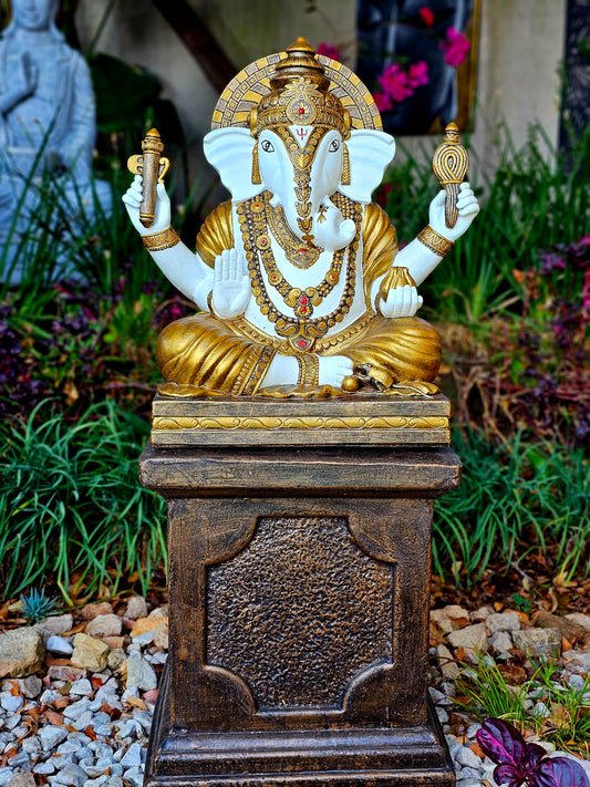 62cm Resin Ganesha with a Small Square Pillar