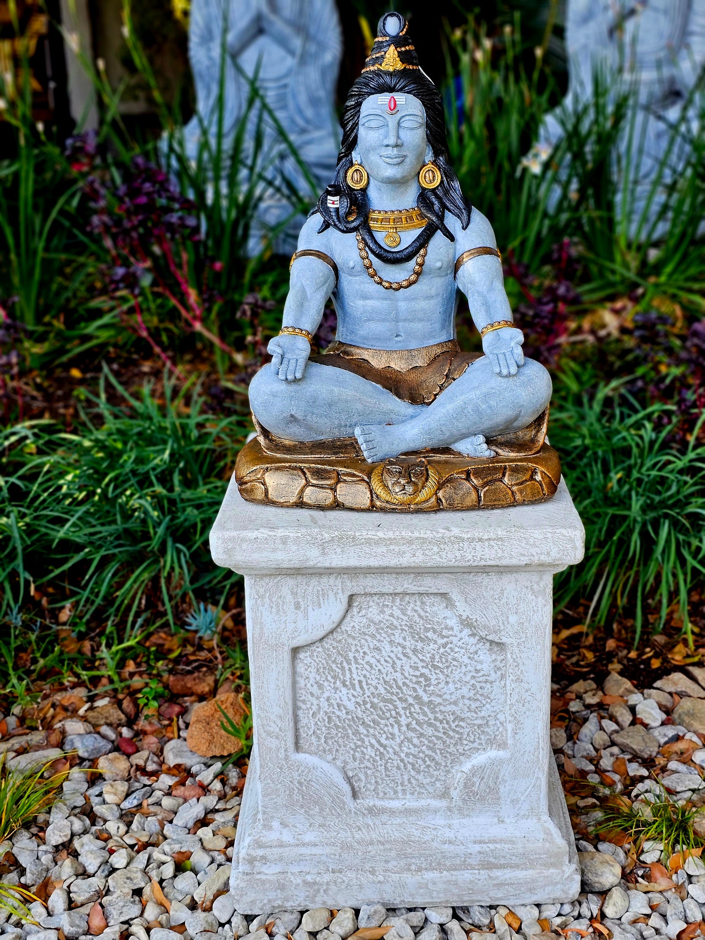 62cm Concrete Shiva with a Small Square Pillar