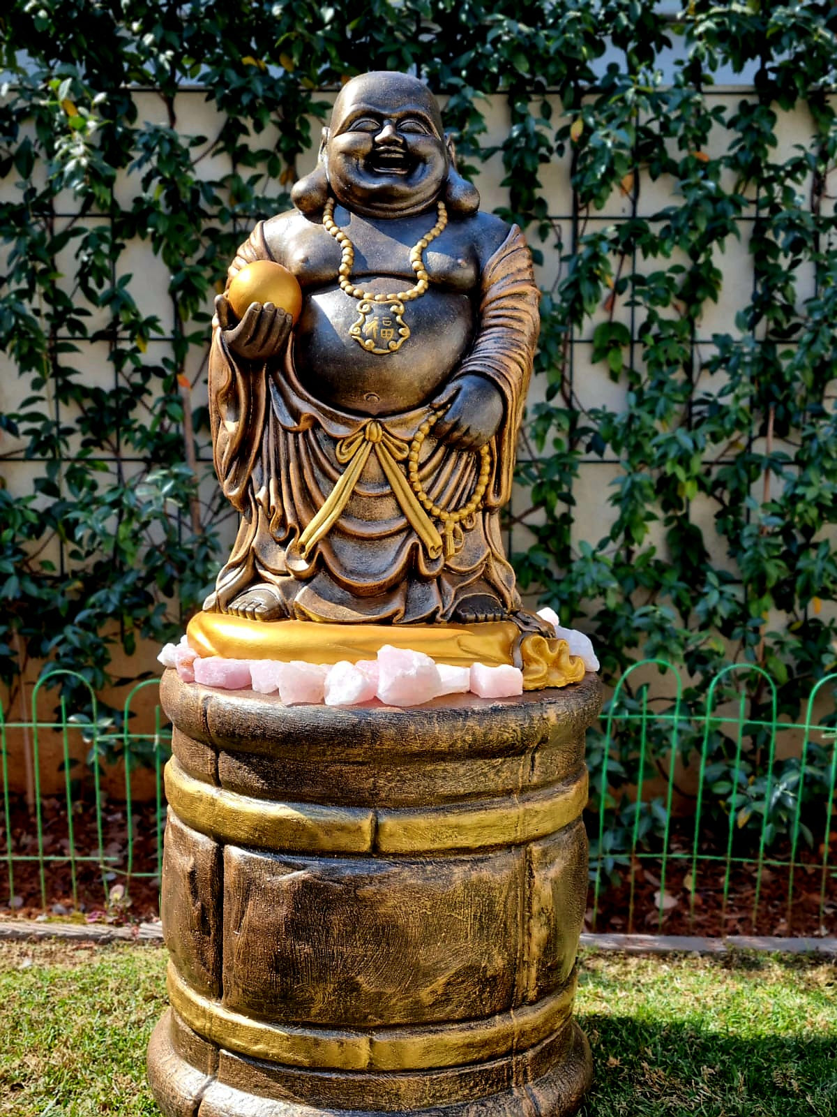 80cm Concrete Fat Buddha with a Large Round Pillar