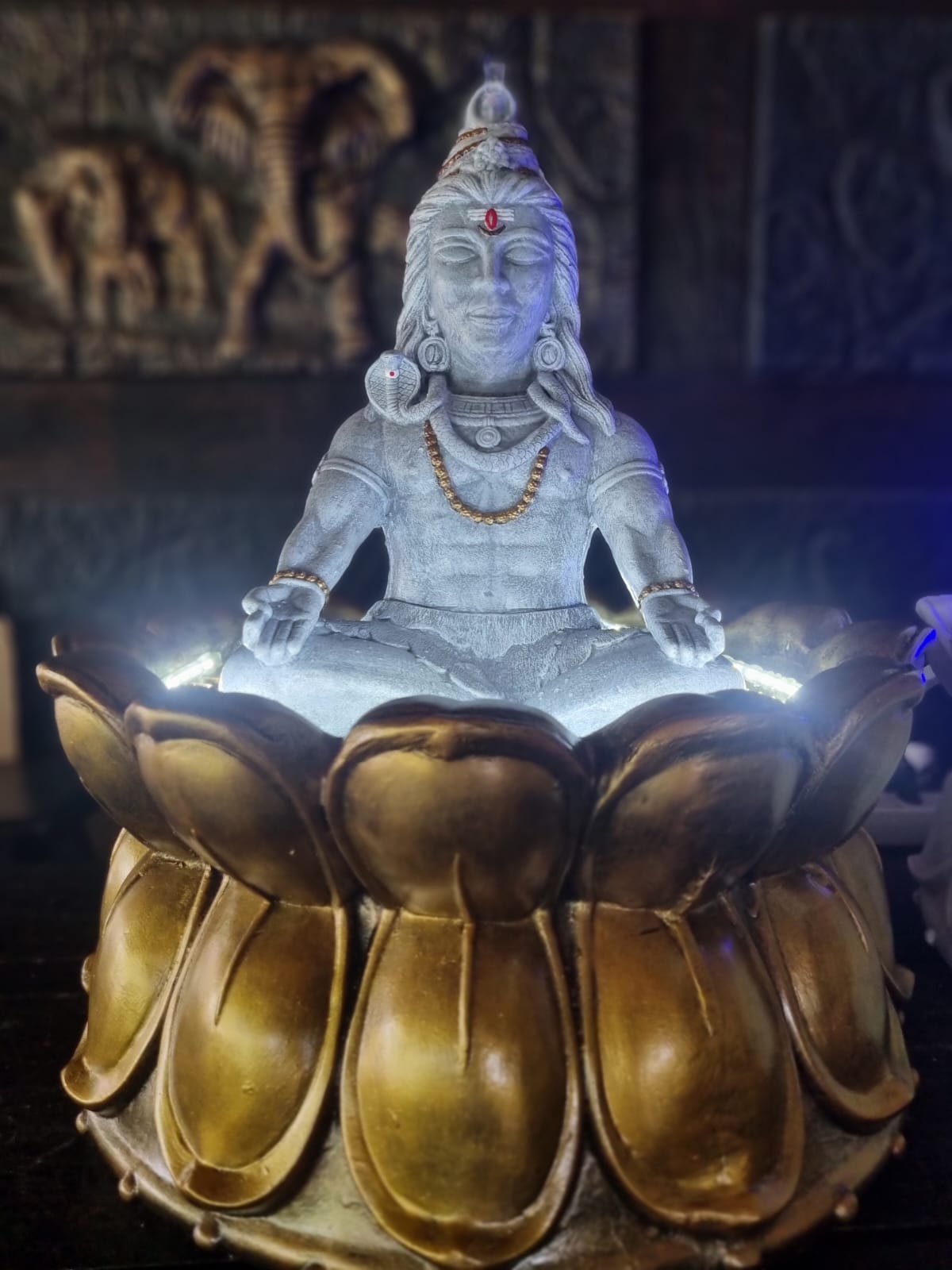 Resin 42cm Meditating Shiva Water Feature with Light. Perfect for Indoors