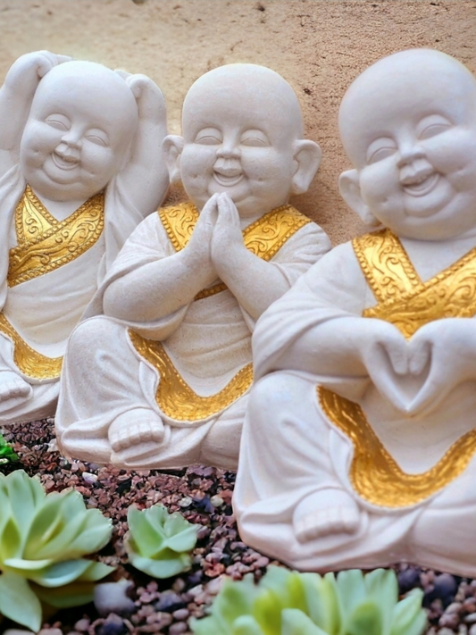 Resin Baby Buddha Set - Joy, Peace & Love (Set is for all 3 babies)