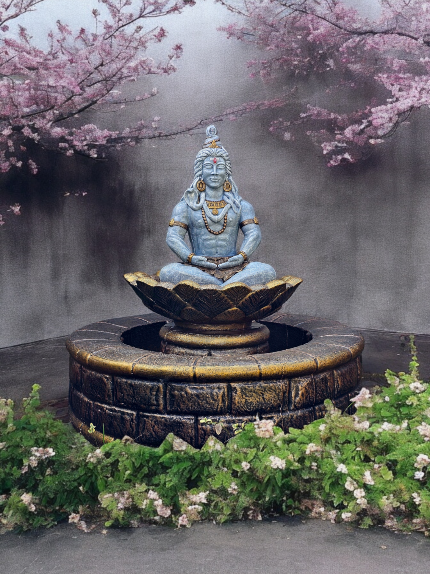 Concrete 71cm Shiva with Round Pond Water Feature