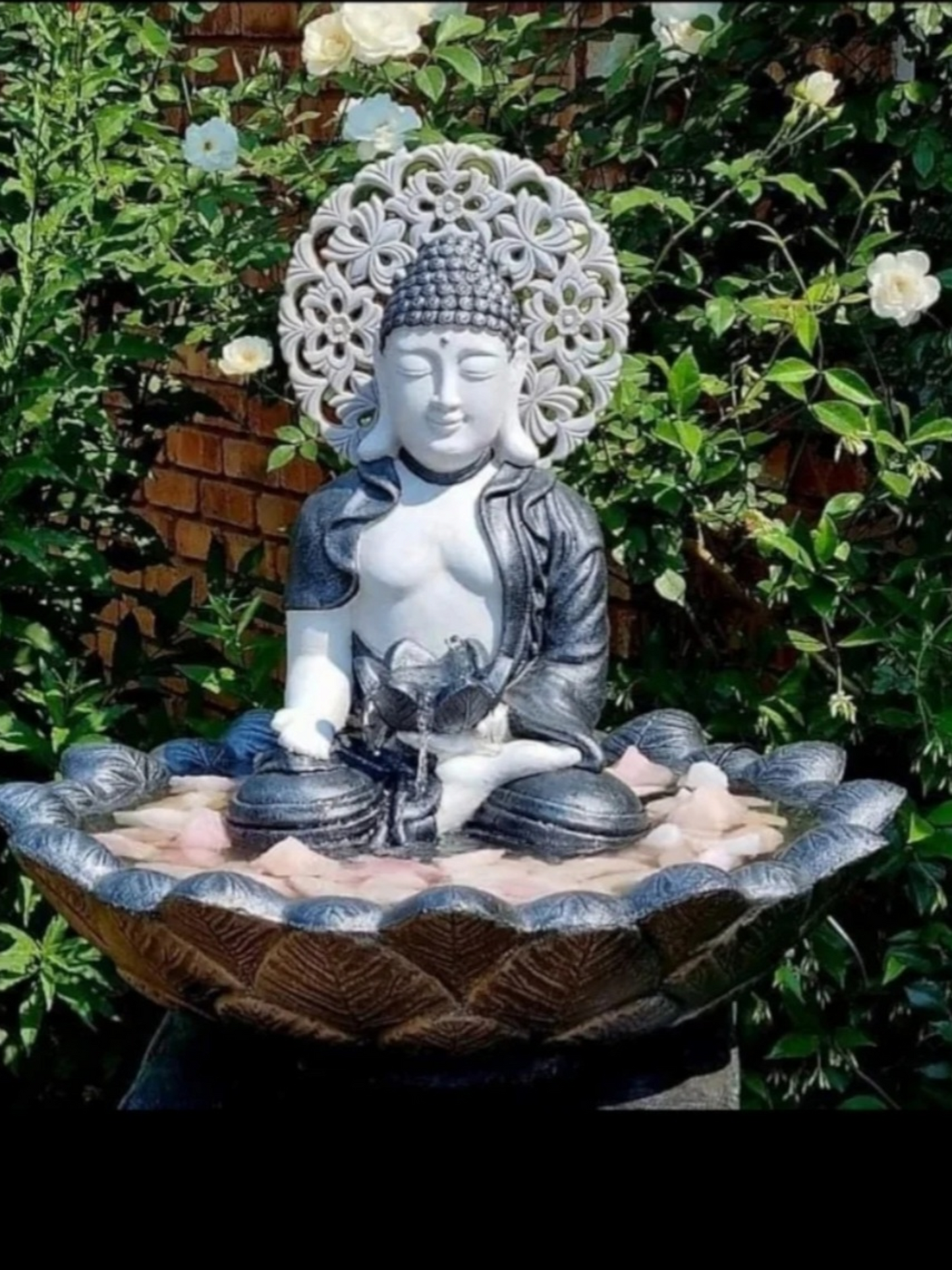 Concrete 54cm Buddha Hand on Lap Water Feature + Aura