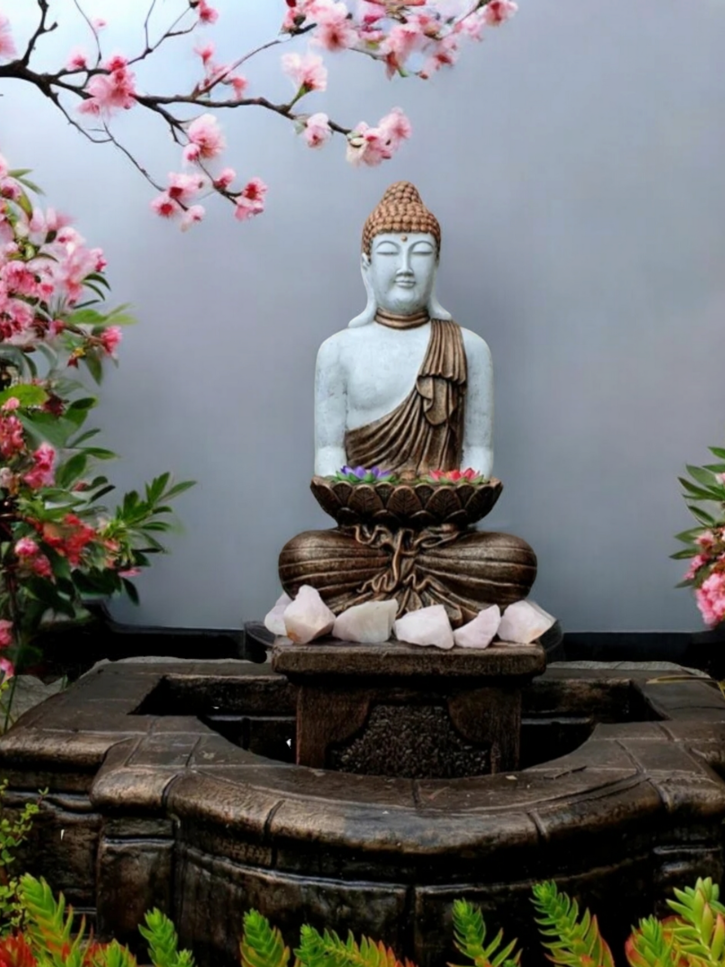 Concrete 90cm Buddha with Pond Water Feature