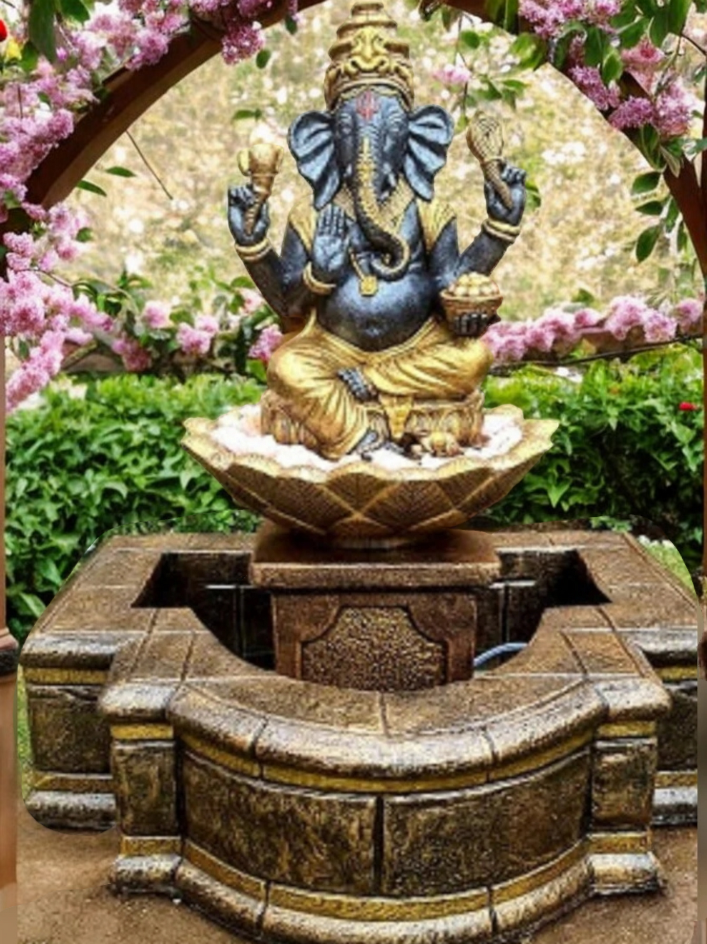 Concrete 80cm Ganesha with Pond Water Feature