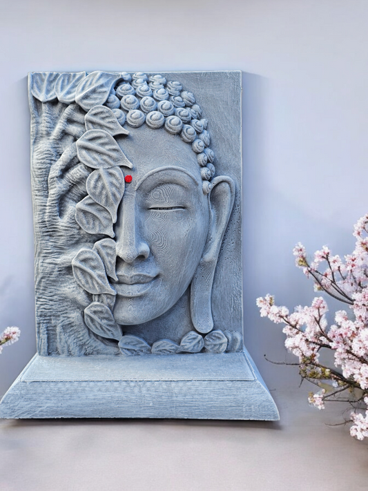 Buddha Face Plaque On Stand 32cm