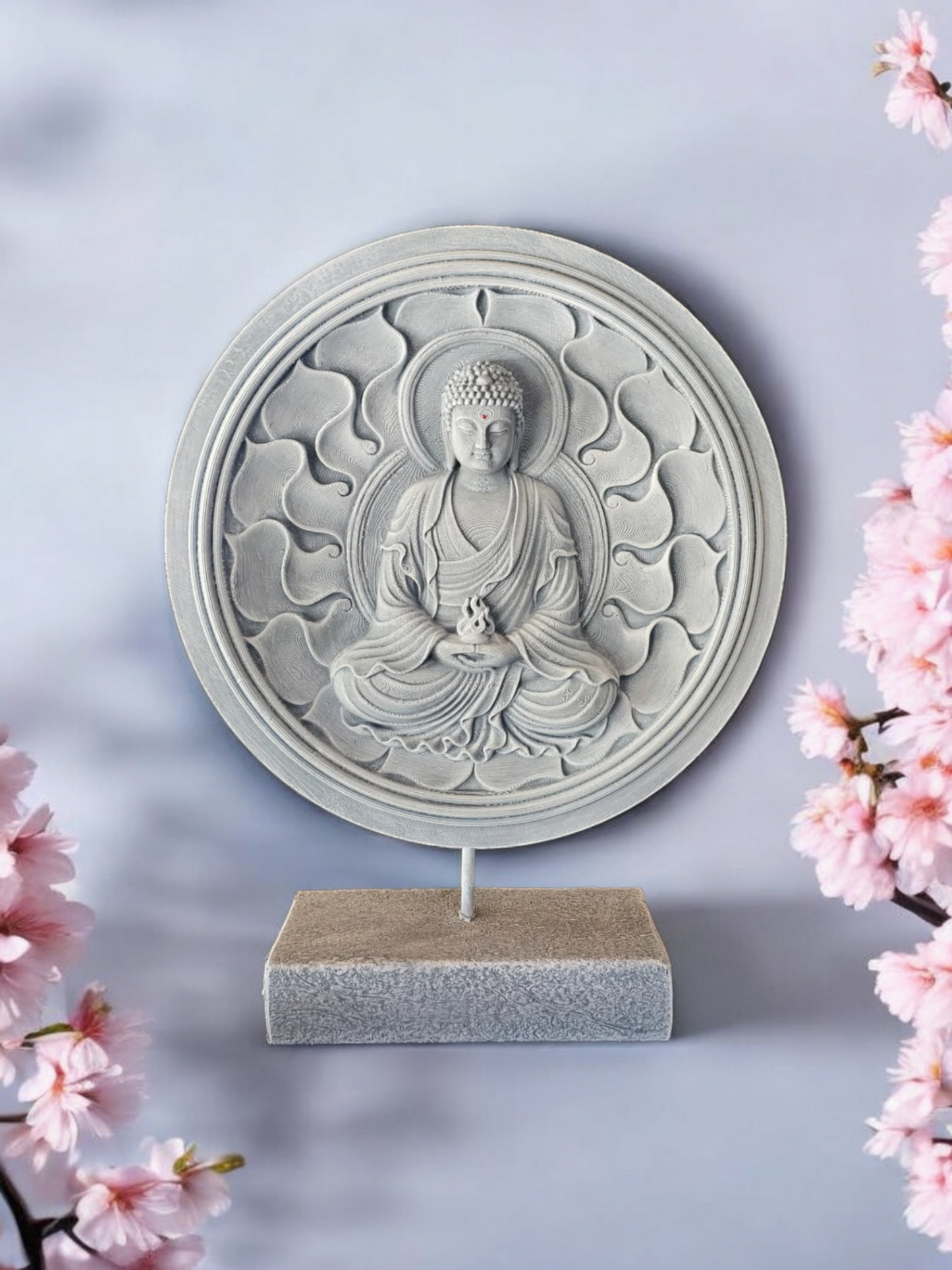 Round Buddha Plaque on Stand 36cm