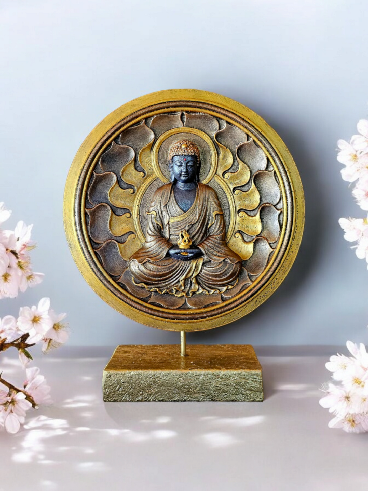 Round Buddha Plaque on Stand 36cm