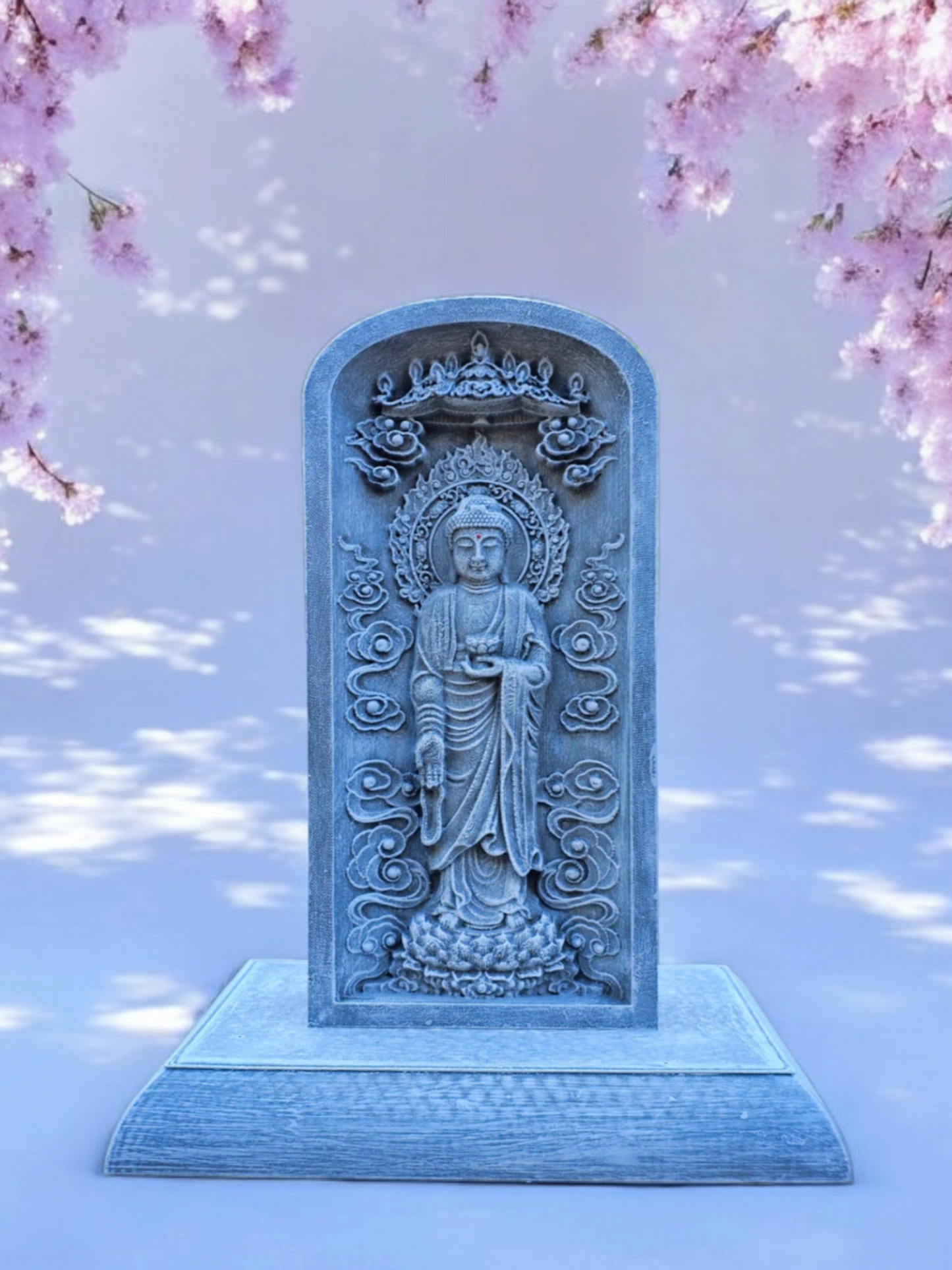 Standing Buddha Plaque On Stand 33cm