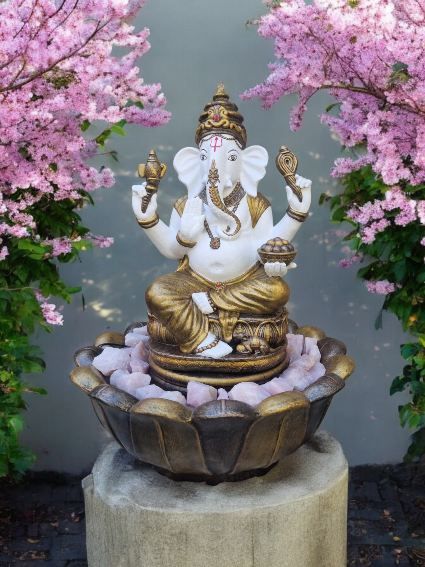 Concrete 80cm Ganesha in Large Lotus Bowl Water Feature