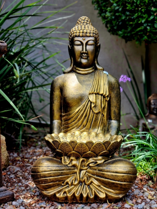 Concrete 90cm Buddha Holding Lotus Bowl - Painted