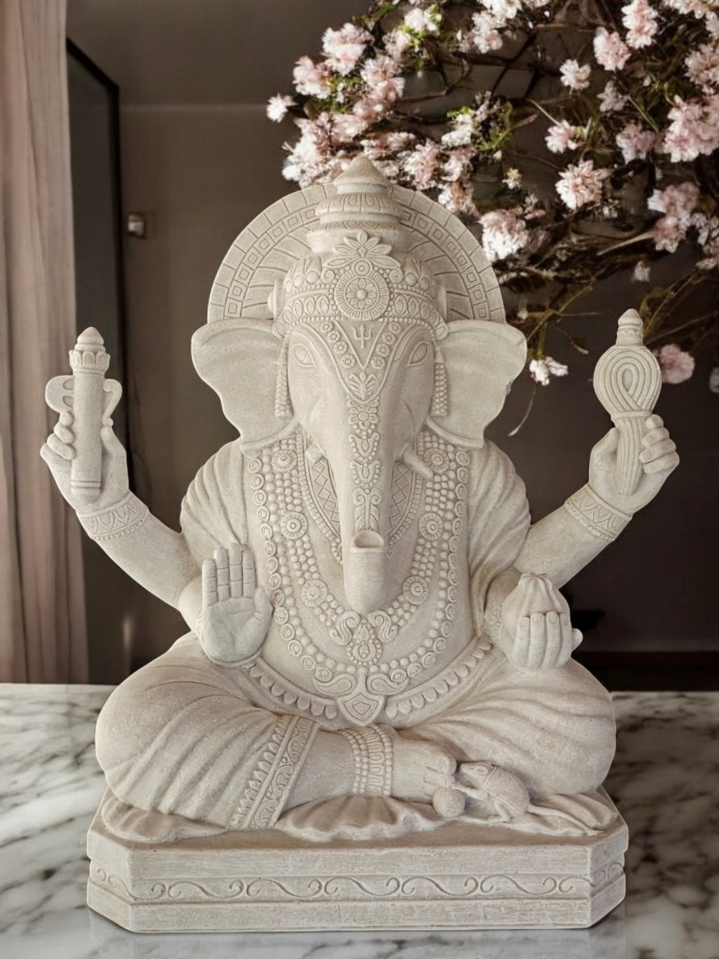 Resin Ganesha Upwards Trunk 62cm - Whitewash