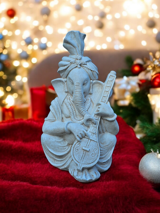 Musical Sitar Ganesha 35cm - Whitewash Only