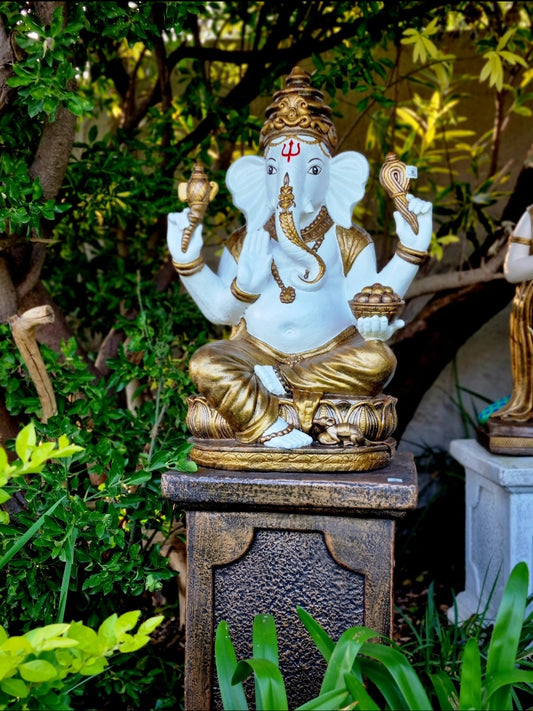 80cm Concrete Ganesha with a Medium Square Pillar