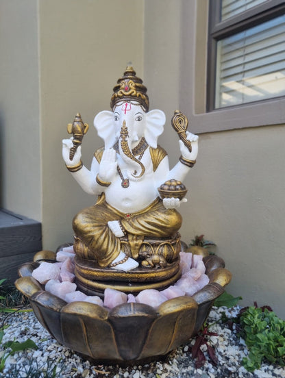 Concrete 80cm Ganesha in Large Lotus Bowl Water Feature