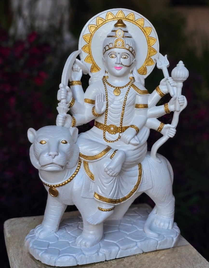 Resin Durga 62cm - Pearl White and Gold