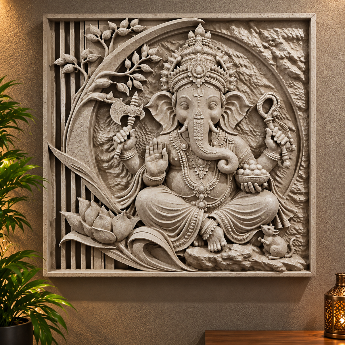 60cm Ganesha Wall Plaque - Square