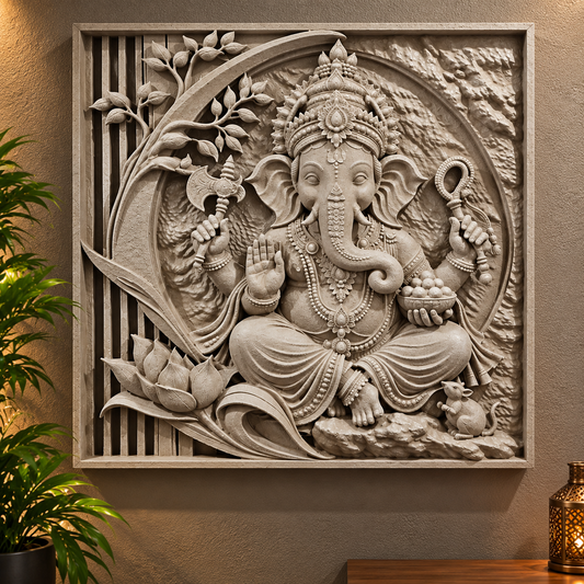 60cm Ganesha Wall Plaque - Square