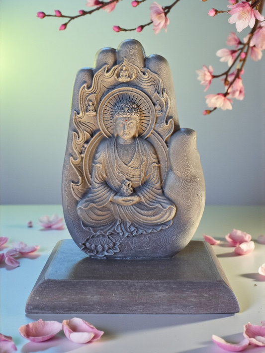 Buddha Hand Plaque On Stand 33cm - Greywhite