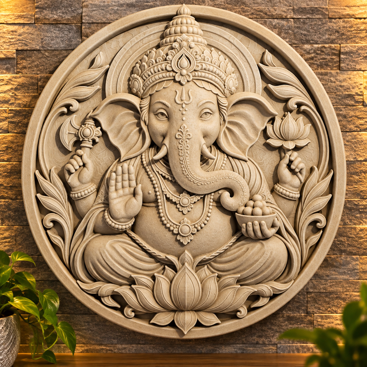 50cm Ganesha Wall Plaque - Round