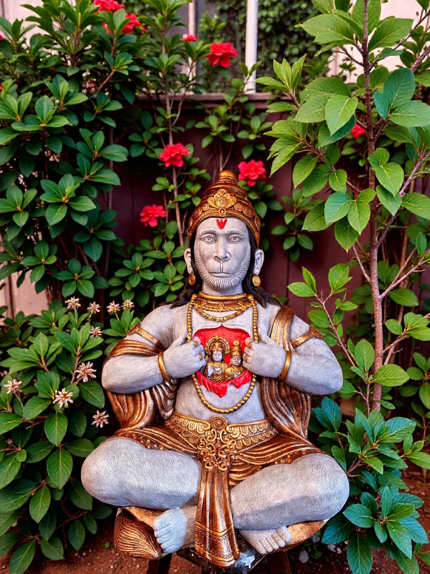 Concrete Hanuman Open Chest with Ram and Sita 75cm