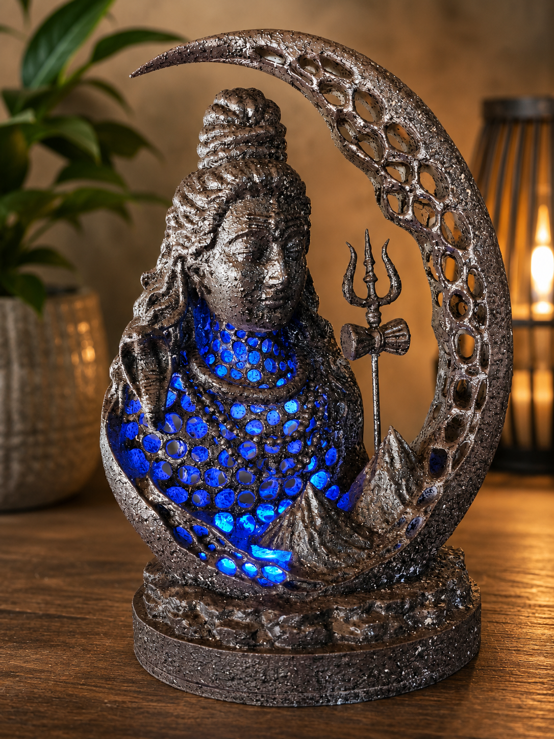 25cm Shiva Crescent Voronoi Style With Led Light