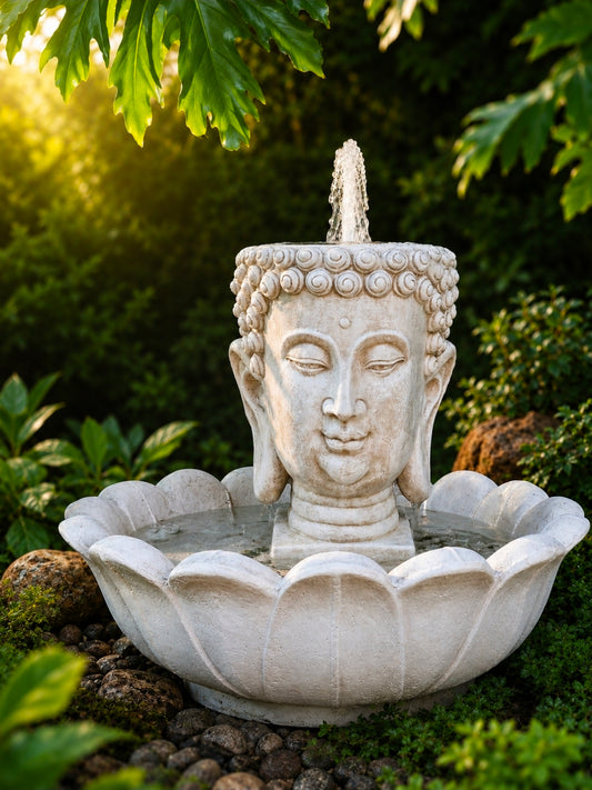 Concrete Buddha Head Water Feature