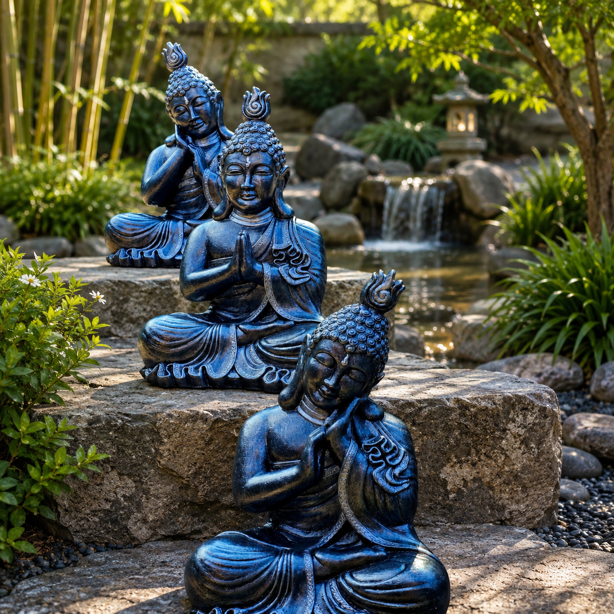 Concrete 42cm Buddha Trio