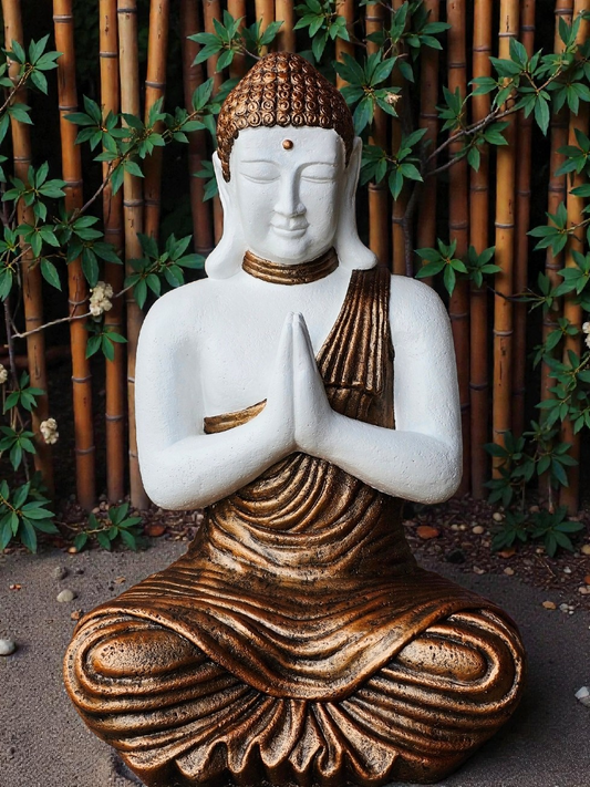 Concrete 60cm Praying Buddha - Painted