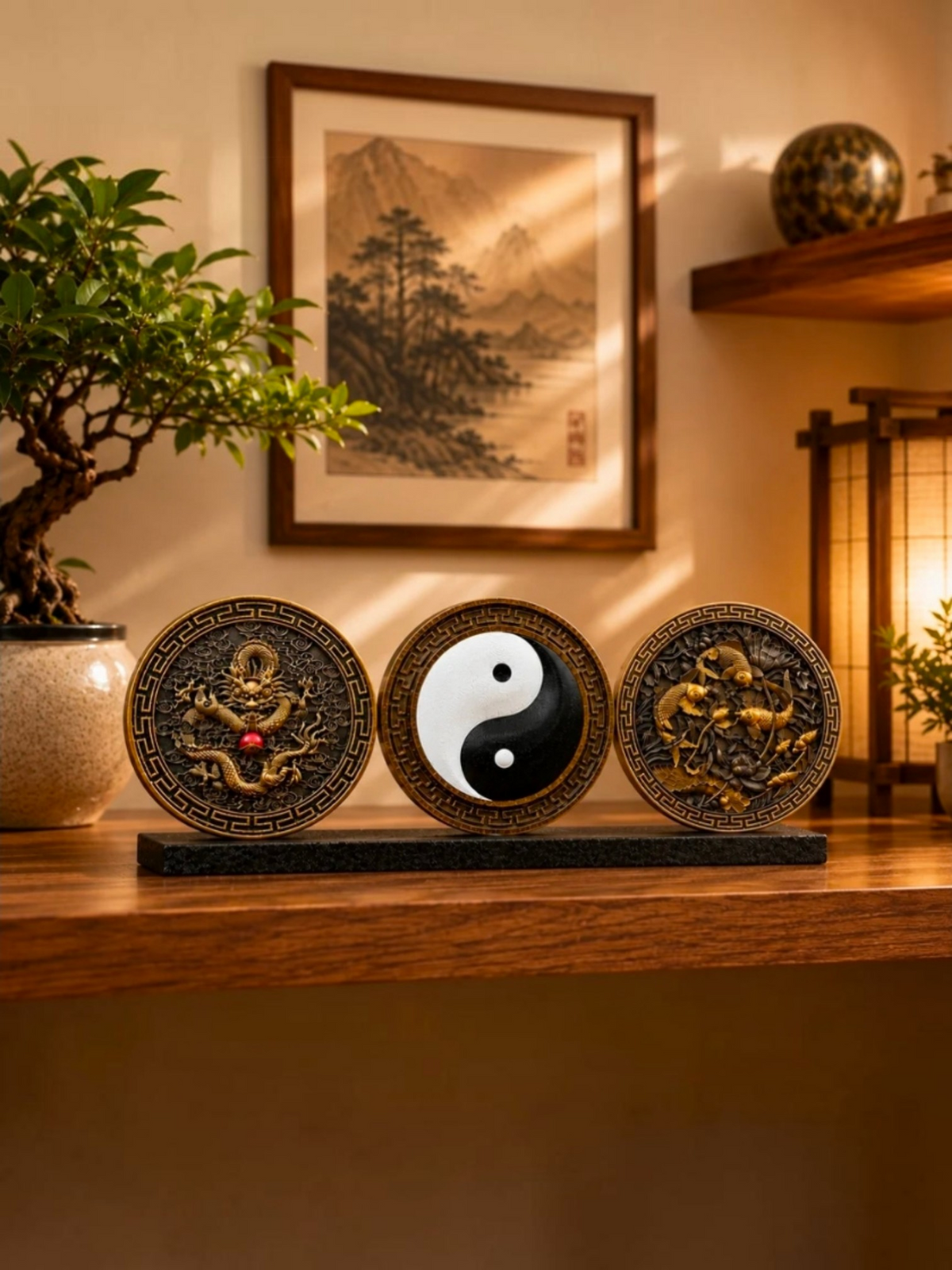 Dragon , Jumping Fish & Yin and Yang On Stand