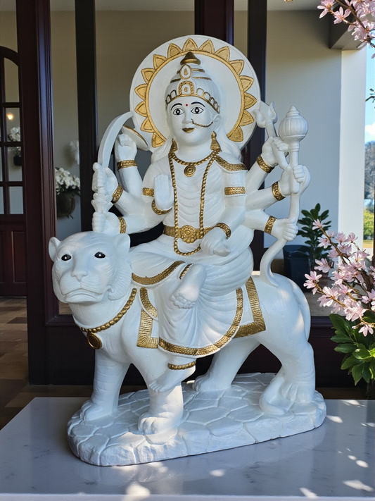 Resin Durga 62cm - White and Gold