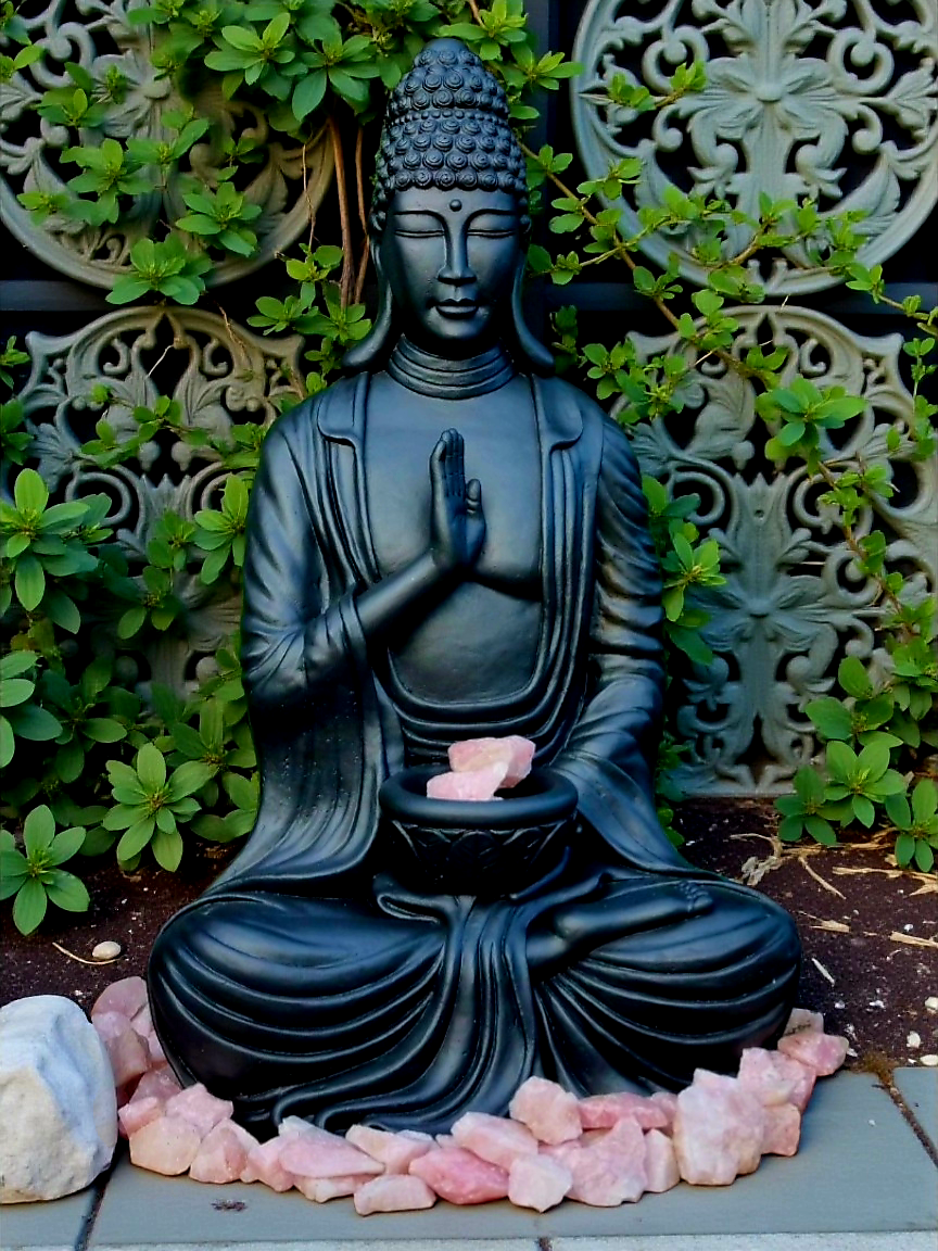 Resin 1.3m Blessing Buddha + Rose Quartz