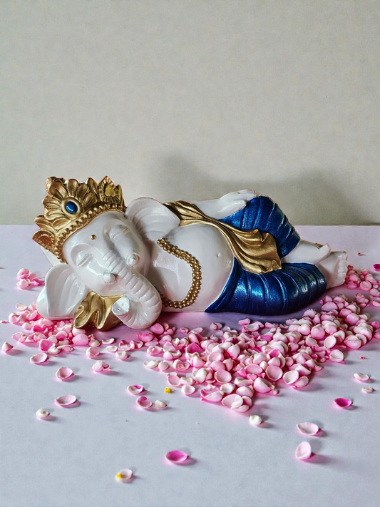 Laying Down Ganesha - White / Blue / Gold