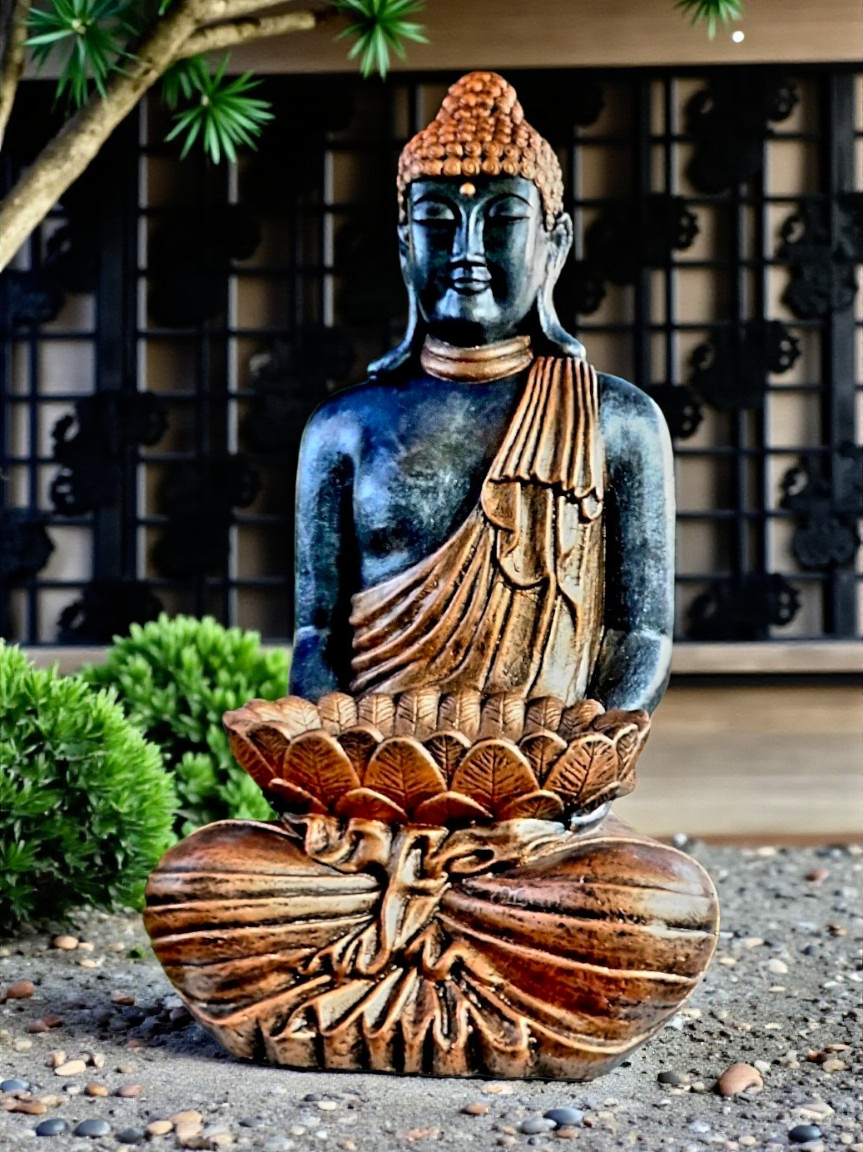 Concrete 90cm Buddha Holding Lotus Bowl